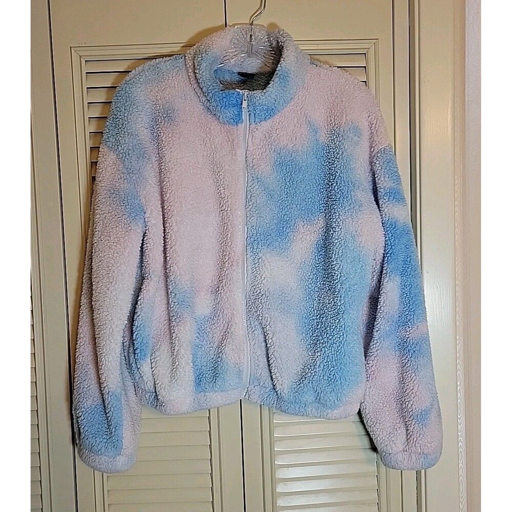 Art Class Girls' Front-Zip Fuzzy Jacket Pink & Blue ~ Size X-Large (14/16)